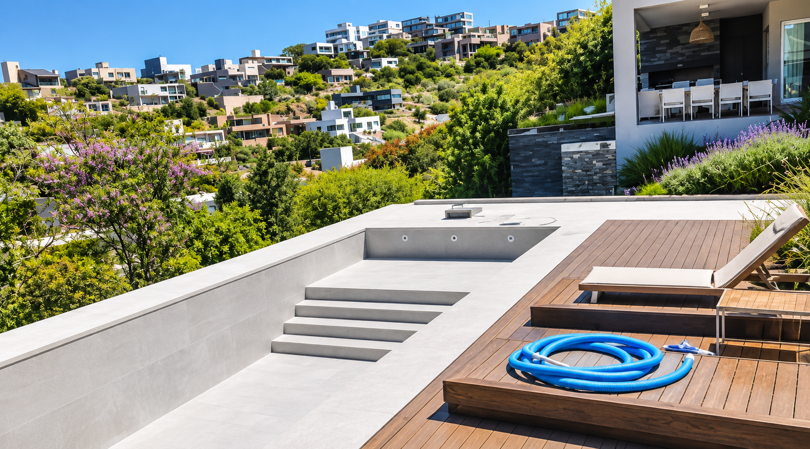 Construcción de piscina moderna a medida de Carlos Rodriguez Piscinas en Córdoba y Argentina